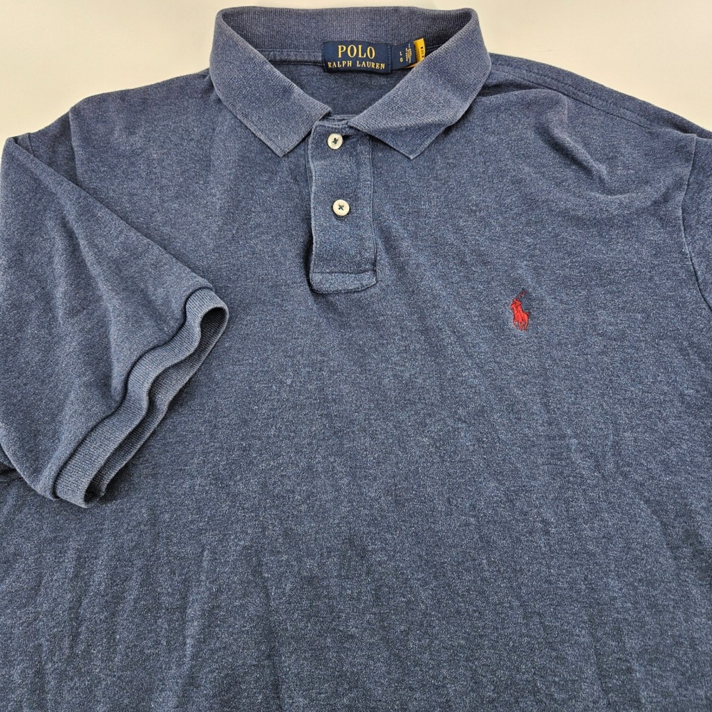 Polo Ralph Lauren Mens Large Blue Heather Cotton Short Sleeve Pony Logo Polo